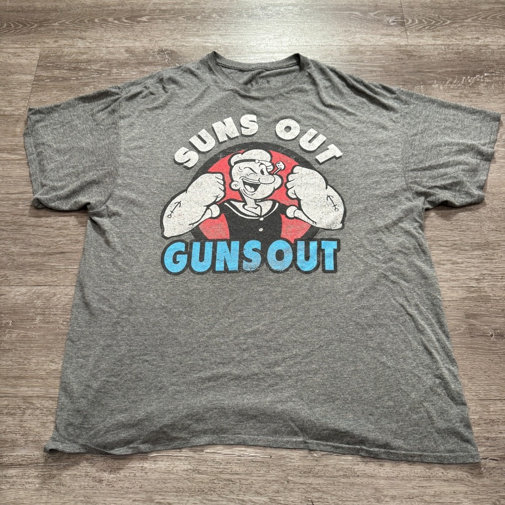Popeye Shirt Adult 2XL Gray Graphic Print Suns Out Guns Out Tee‎ Casual Adult